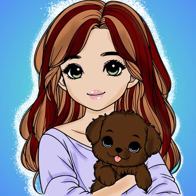 realistic girl holding cute puppy