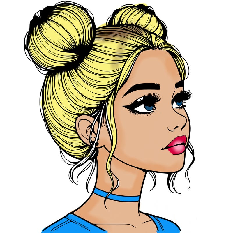 realistic girl with buns on the top of her head