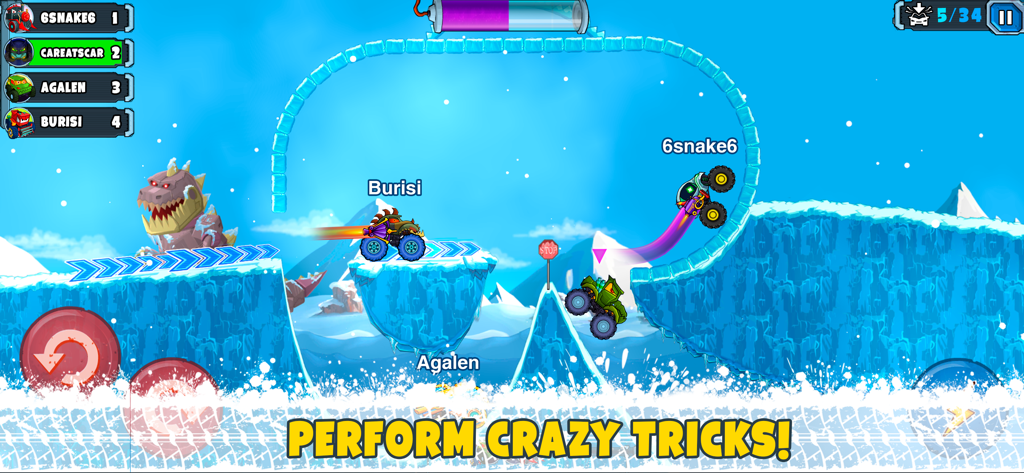Car Eats Car Multiplayer Race - Multiplayer monster truck racing on an icy track with cars performing stunts