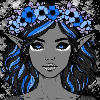 realistic female elf with flower crown