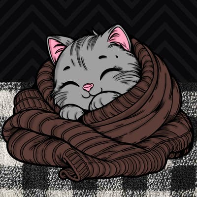 realistic cozy cat in a blanket