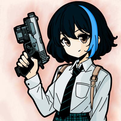 girl manga character with a gun
