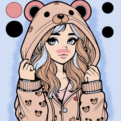 realistic girl in a animal pjs hoodie