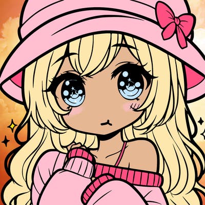 cute anime girl with hat and big cut eyes