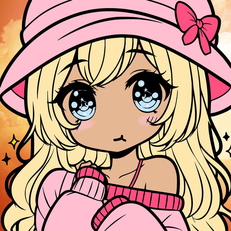 cute anime girl with hat and big cut eyes