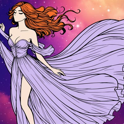 realistic woman in dress flowing the the wind