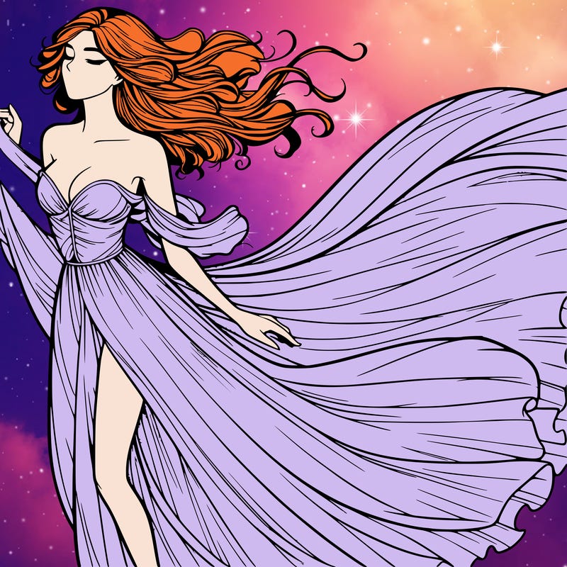 realistic woman in dress flowing the the wind