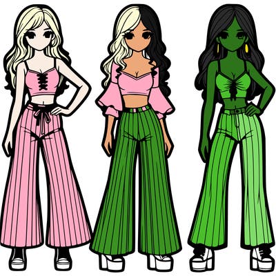 girls with flare pants and crop tops realistic