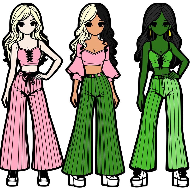 girls with flare pants and crop tops realistic