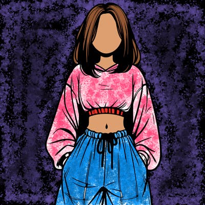 realistic girl faceless with baggy pants and a crop top