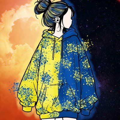 realistic girl with a oversized sweatshirt on and a bun