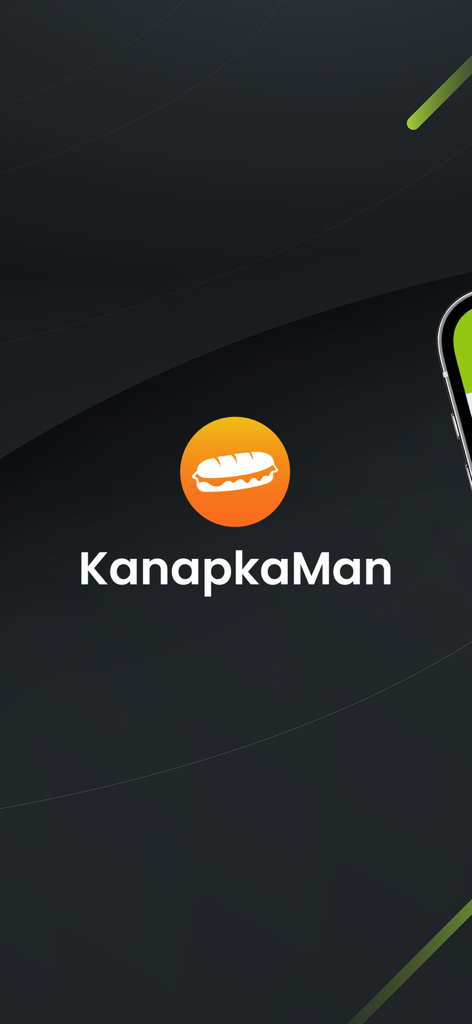 KanapkaMan food delivery app splash screen with logo and name
