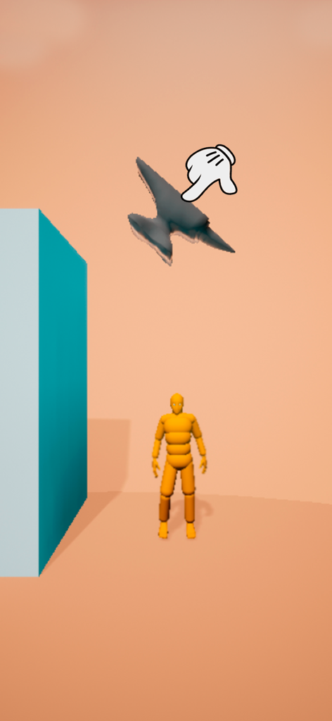 Break Ragdoll Bones 3D - A 3D physics puzzle showing an anvil falling toward an orange ragdoll dummy