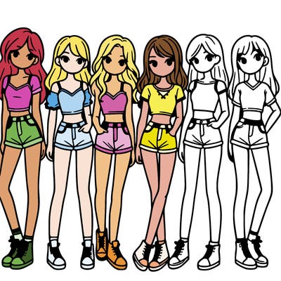 a group of girls wearing crop tops and shorts