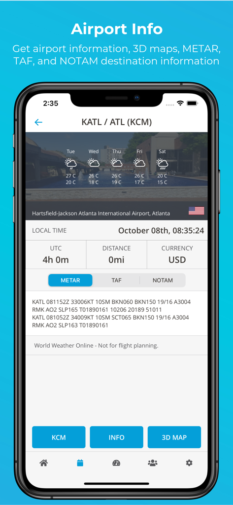 RosterBuster Crew App - RosterBuster app displaying airport information and METAR data for Atlanta International Airport