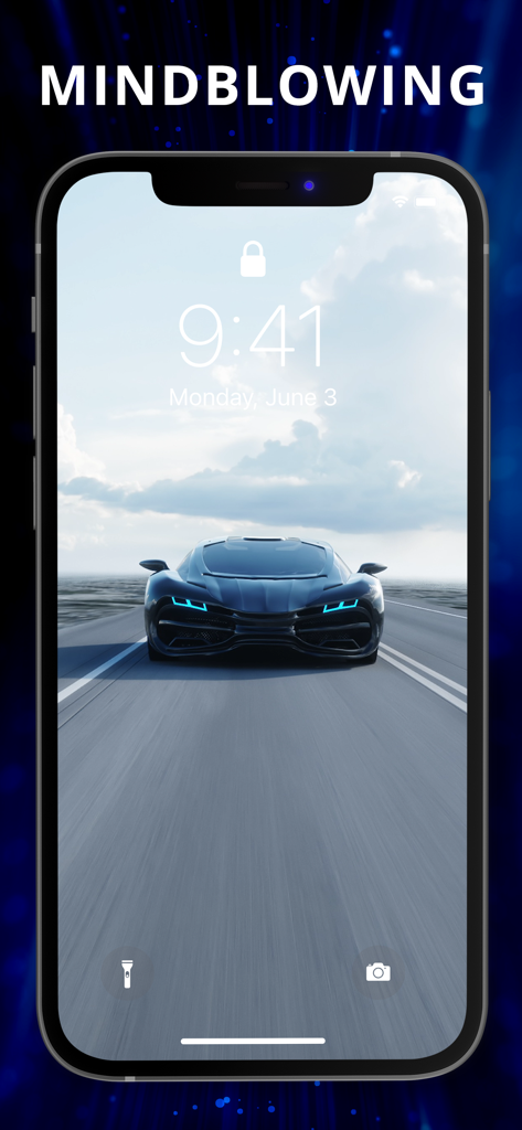 The Best 3D Live Wallpaper - Un fondo de pantalla animado 3D de un elegante coche deportivo negro en la pantalla de un smartphone.