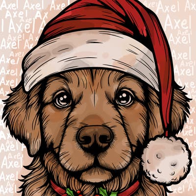 realistic dog with a christmas hat