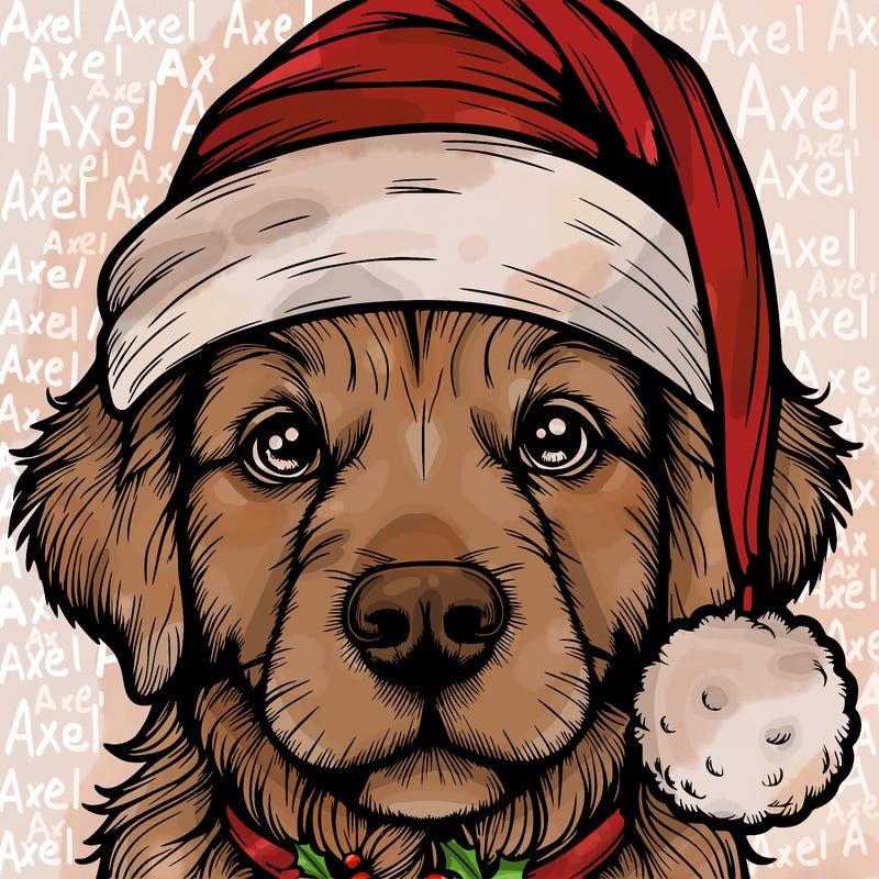 realistic dog with a christmas hat