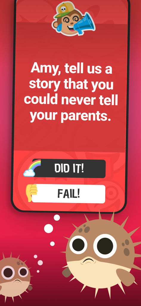 Truth or Dare app screen showing a truth prompt asking a player to tell a secret story.