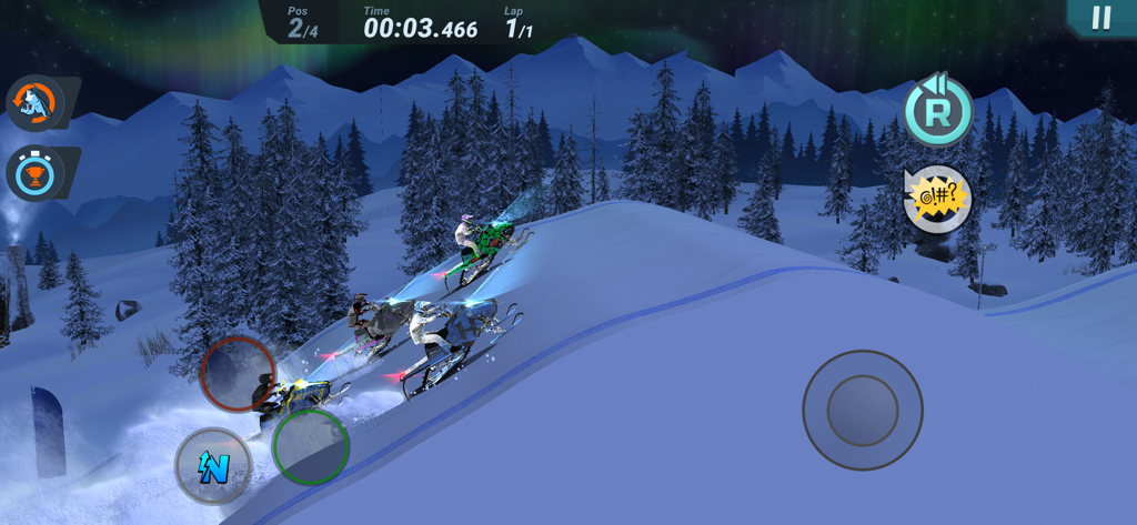 Mad Skills Snocross - Gameplay de corrida de motoneve em side-scrolling à noite em Mad Skills Snocross