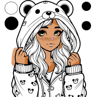 realistic girl in a animal pjs hoodie