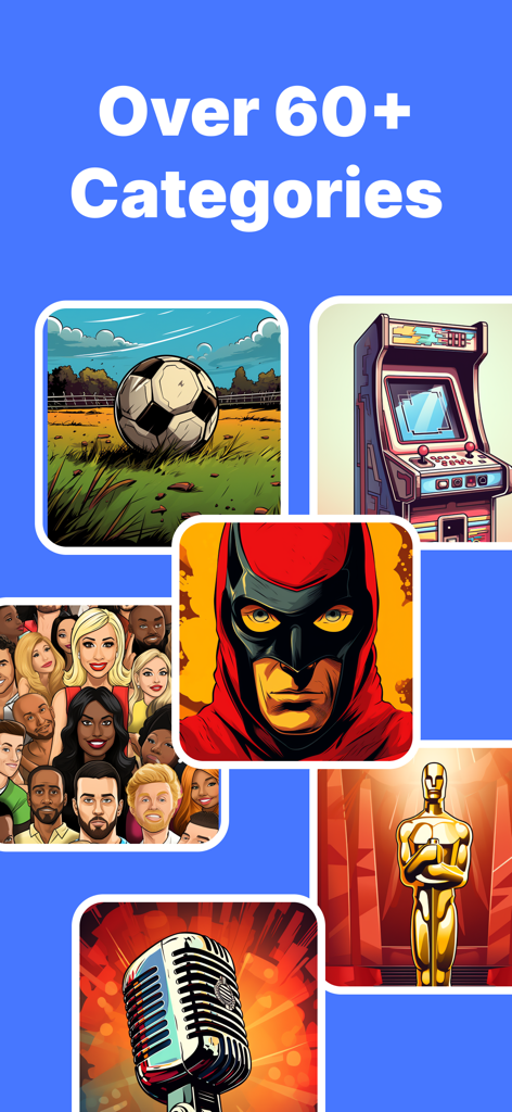 Charades Up - Guess The Word - A collage showing different game categories in the Charades Up app including sports movies and celebrities