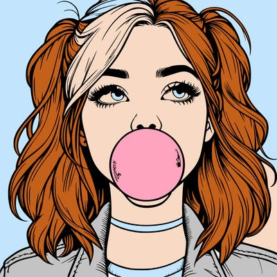 realististic girl blowing bubble -gum