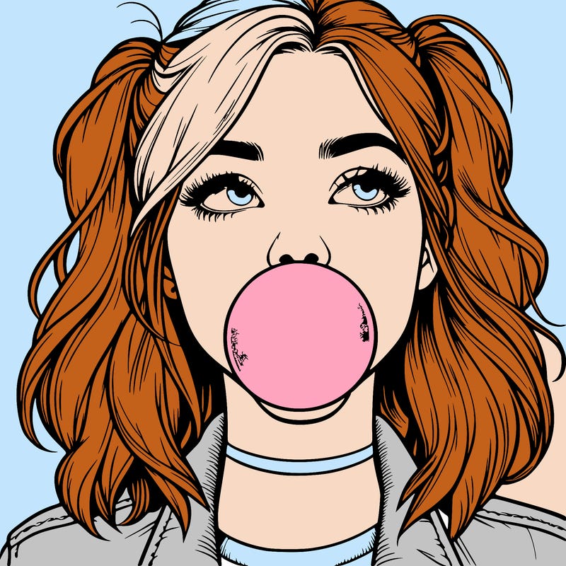 realististic girl blowing bubble -gum