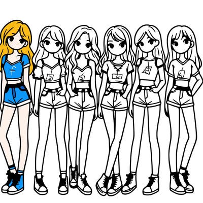 a group of girls wearing crop tops and shorts