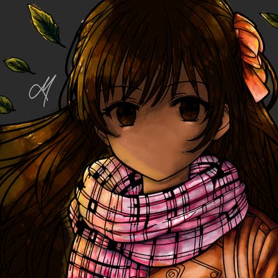 teen anime girl in fall wearing a scarf