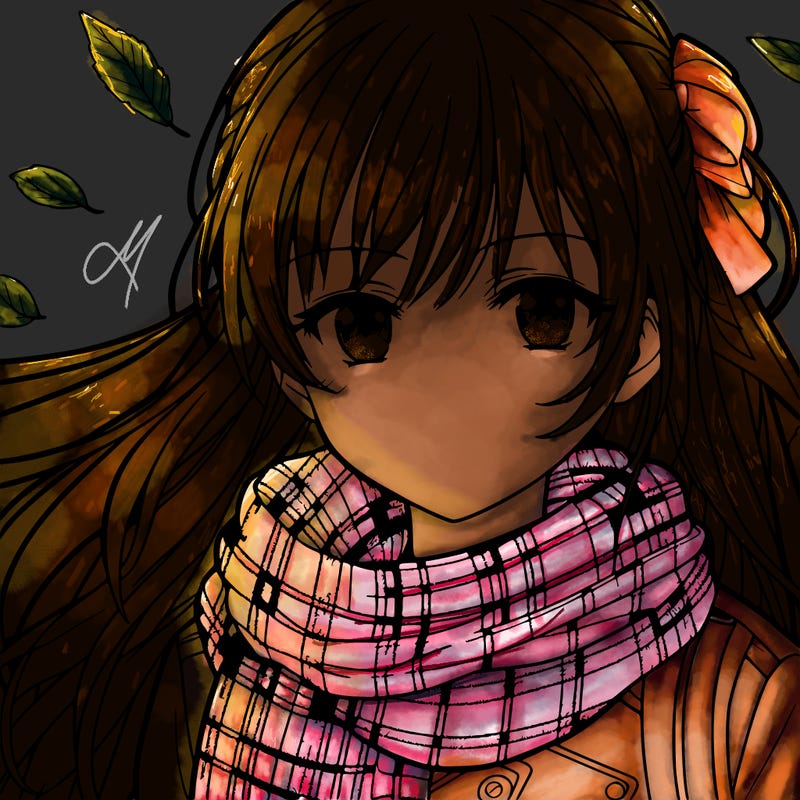 teen anime girl in fall wearing a scarf