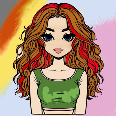 a realistic girl with wavy hair and a crop top shirt