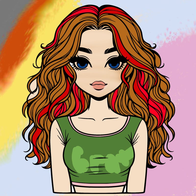 a realistic girl with wavy hair and a crop top shirt