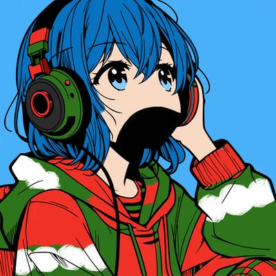 manga character that listen a music with headphone