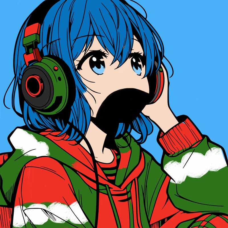 manga character that listen a music with headphone