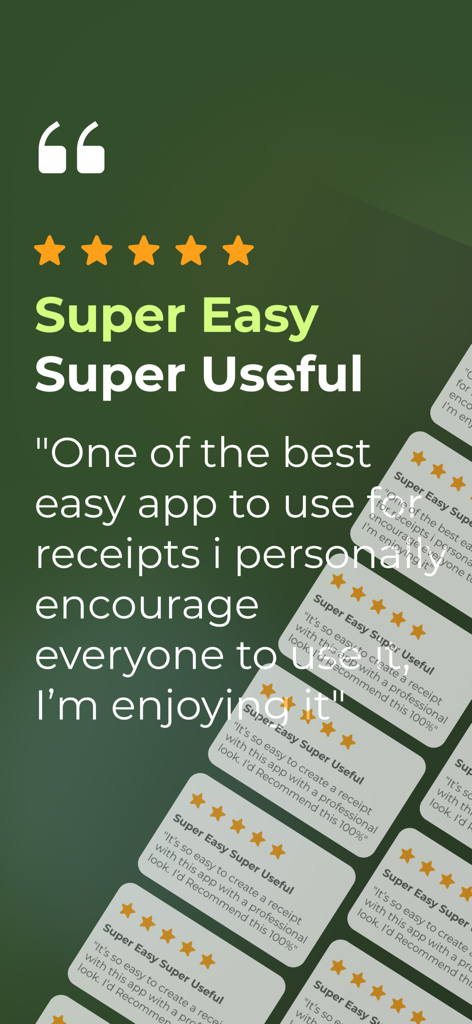 Eine Sammlung von Fünf-Sterne-Nutzerbewertungen und positiven Testimonials für die Rechnungsersteller-App