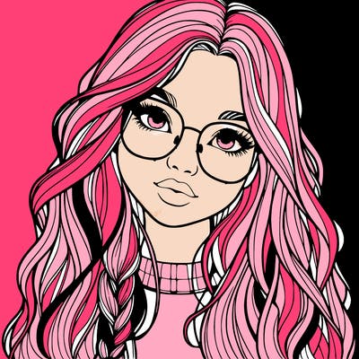 girl with long hair and freckles and glasses realistic