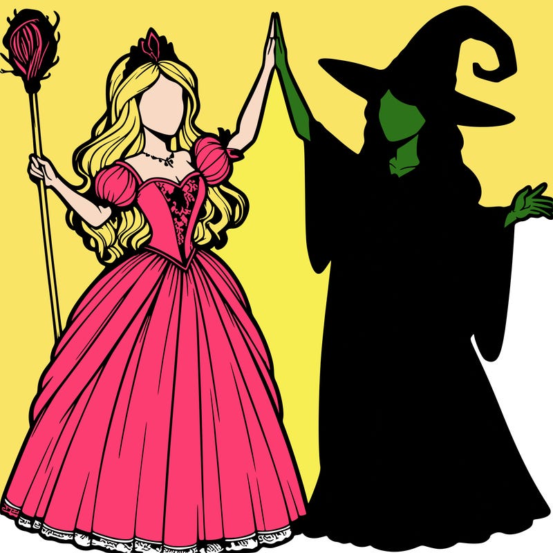 detailed realistic split of a princess and a witch