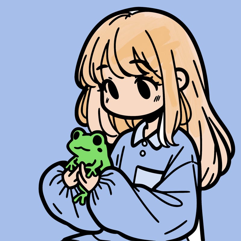 girl with long hair and a oversized shirt. and she is holding a frog