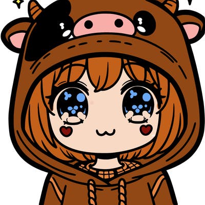 kawaii girl with cow hoodie