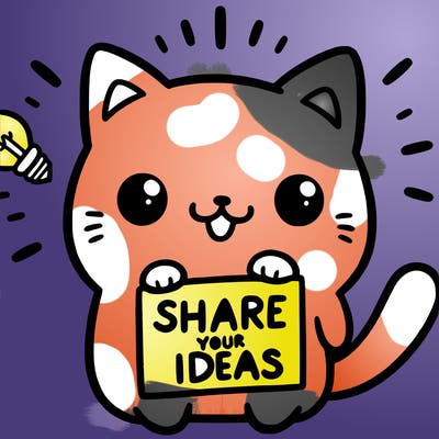 a cute cat saying share your ideas