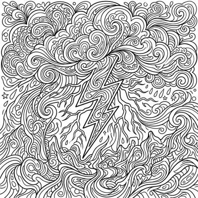Prepare for an electrifying coloring experience with this dynamic design featuring heavy thunder reimagined through a psychedelic lens. Its intricate swirling patterns and powerful lightning bolt offer an exciting challenge for colorists of all levels.