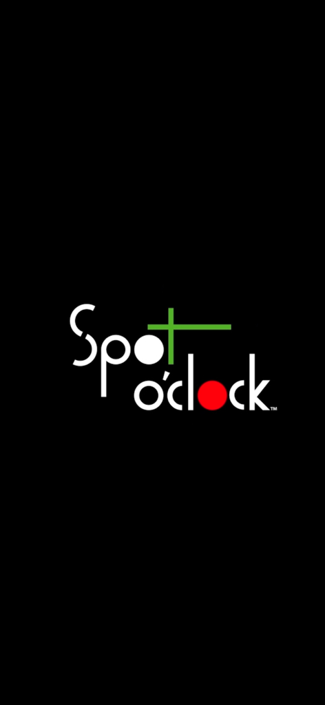 Spot o'clock - Logo do aplicativo de acessibilidade Spot o clock mostrando pontos brancos e vermelhos