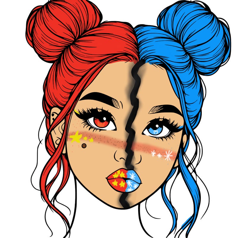 realistic girl with two buns on her hair and lips