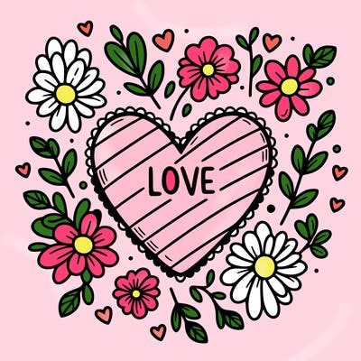 love heart with flowers around it