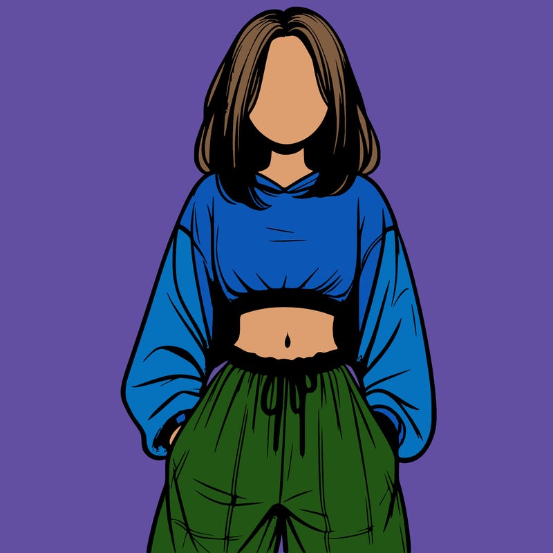 realistic girl faceless with baggy pants and a crop top