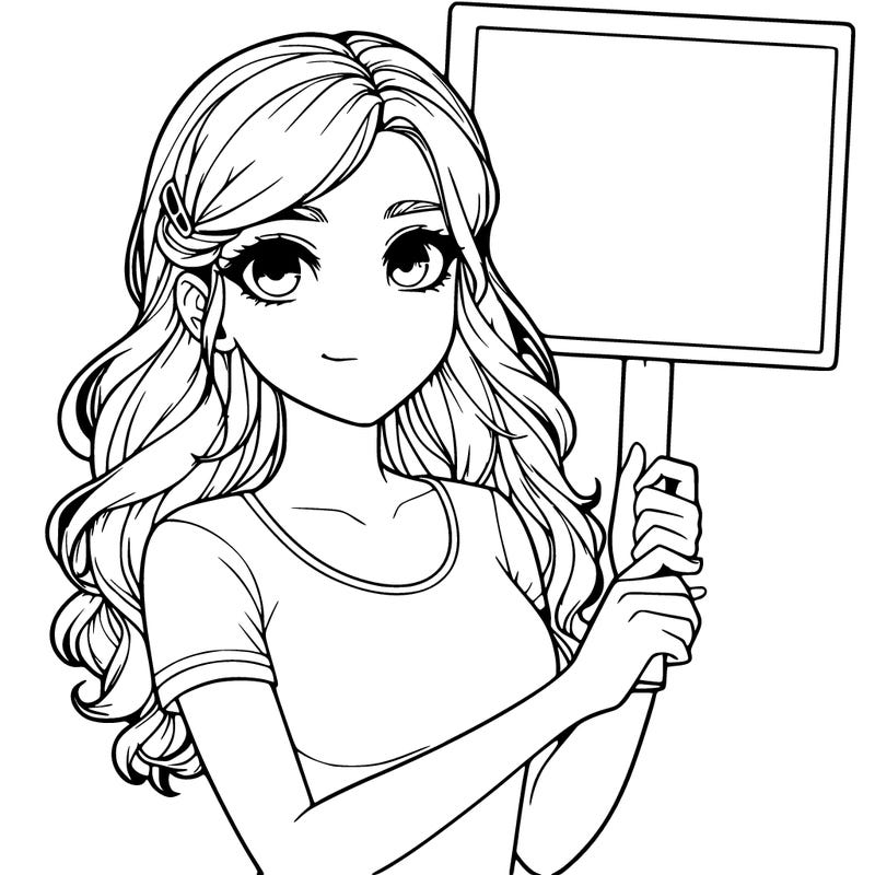 realistic pretty girl holding blank sign