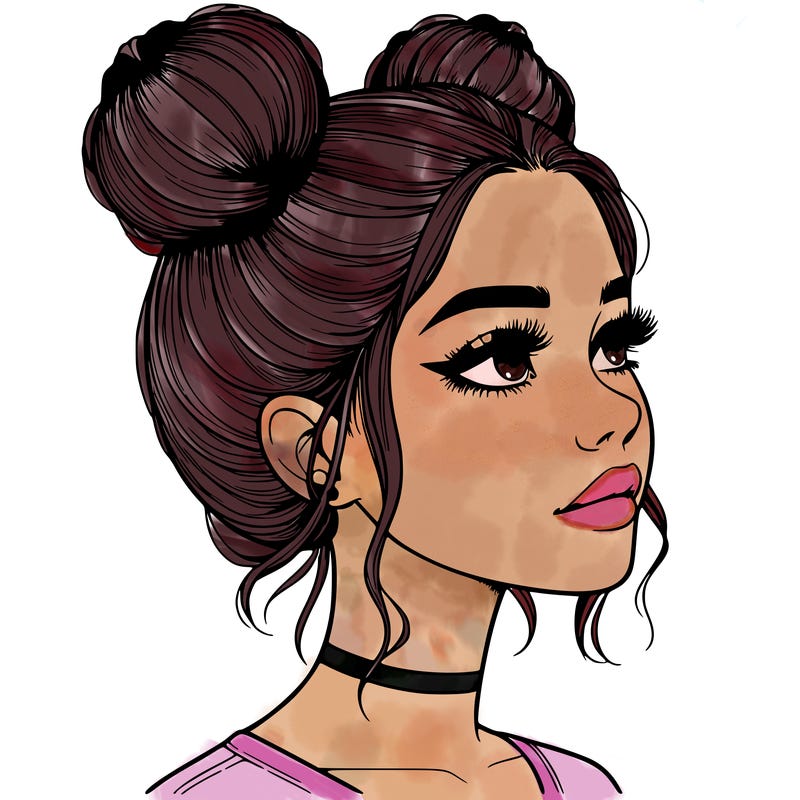 realistic girl with buns on the top of her head