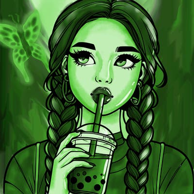 realistic girl with braided hair drinking boba