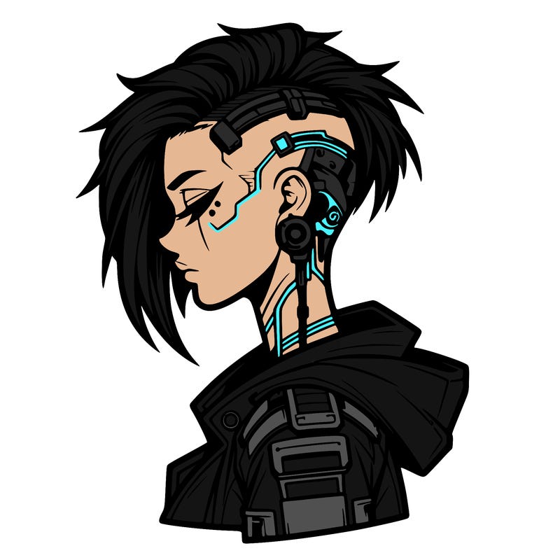 cyber-punk girl with sidecut hair